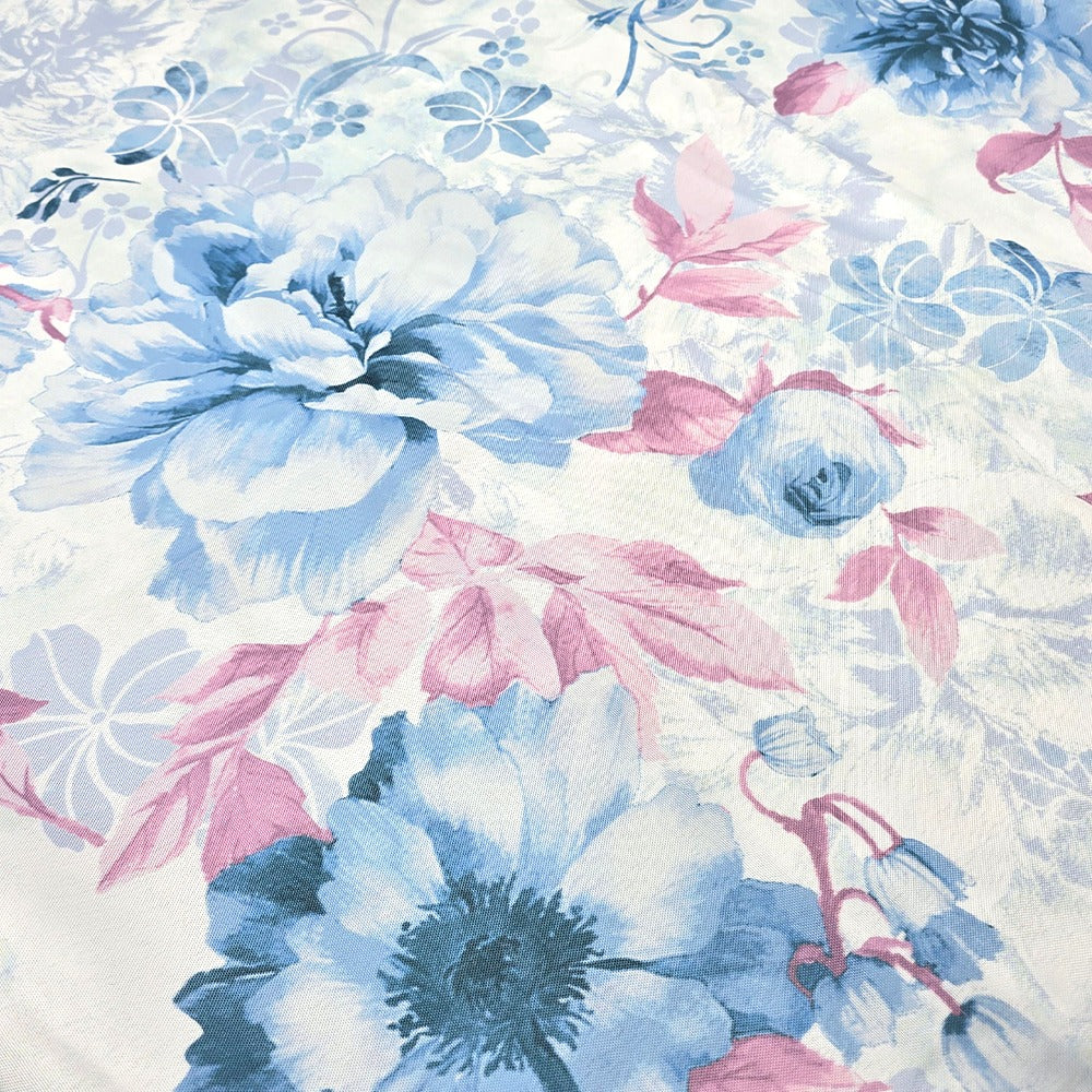 Tovaglia Antimacchia Idrorepellente, No Stiro - Fiori (Celeste)