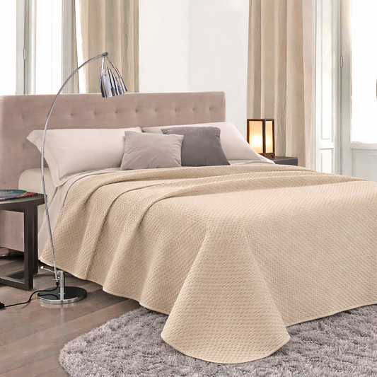 Copriletto Trapuntato Leggero Tinta Unita, Trapuntino Microfibra - Beige