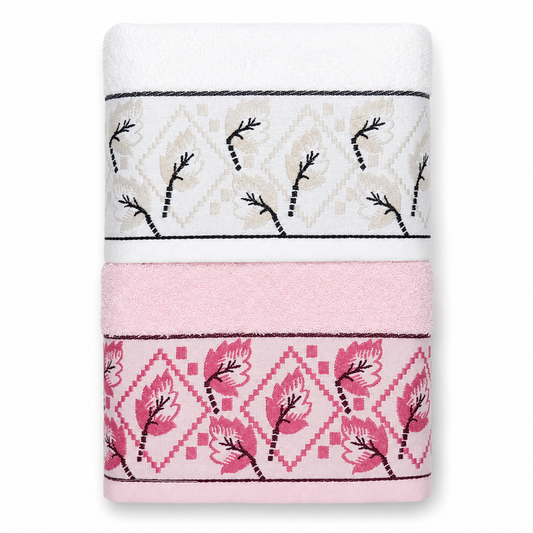 Set Asciugamani 4 pezzi (2 viso + 2 ospite) - Cile (Rosa/Bianco)