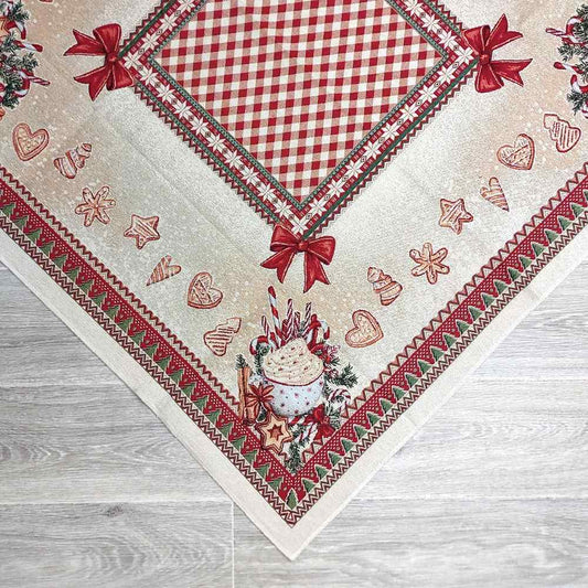 Centrotavola quadrata natalizia in tessuto Gobelin 100 x 100 cm - Fiocco