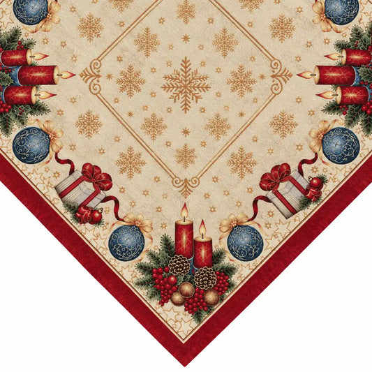 Centrotavola quadrata natalizia in tessuto Gobelin - Candela