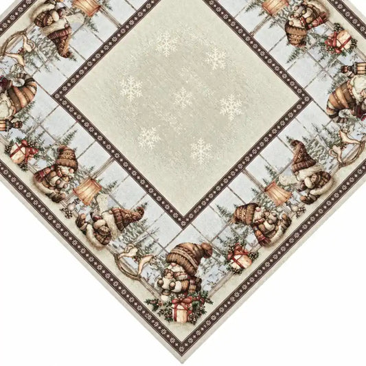 Centrotavola quadrata natalizia in tessuto Gobelin - Gnomo (Marrone)