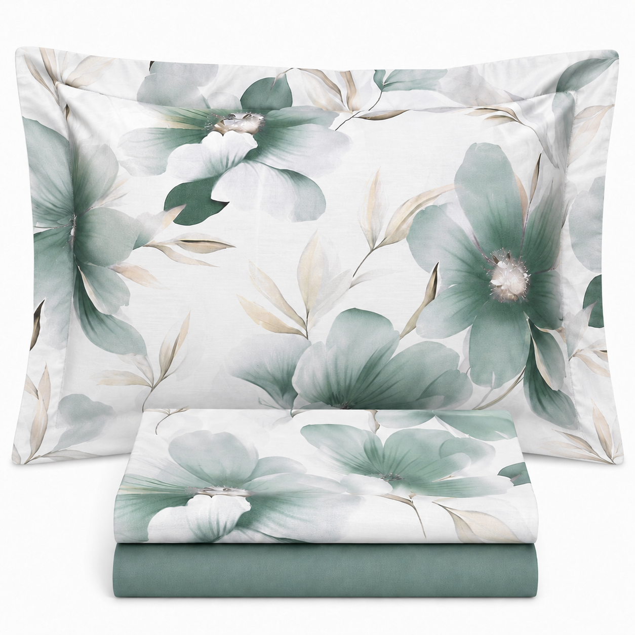 Completo Lenzuola in Puro Cotone con 4 federe AURA di Botticelli Home - Verde