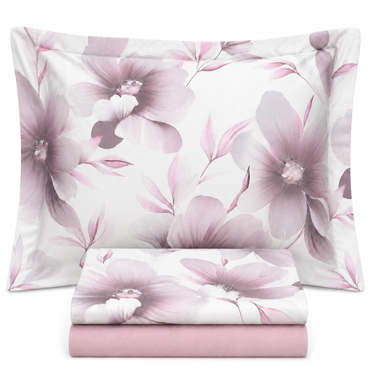 Completo Lenzuola in Puro Cotone con 4 federe AURA di Botticelli Home - Rosa Antico