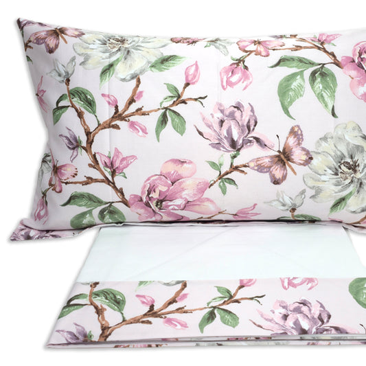 Completo Lenzuola in Cotone con Balza Stampa Digitale - Portofino (Bianco)