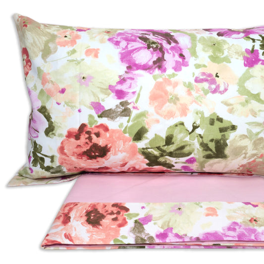 Completo Lenzuola in Cotone con Balza Stampa Digitale - Capri (Rosa)