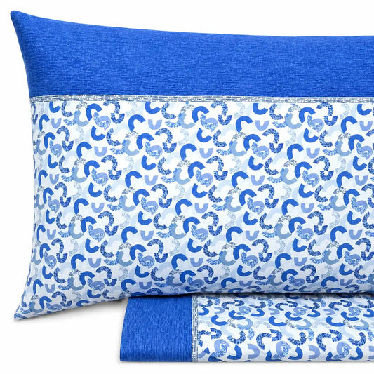Completo lenzuola in Puro Cotone Matrimoniale - M167 (Azzurro)