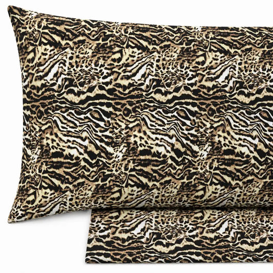Completo lenzuola in Puro Cotone Matrimoniale - Animalier (Beige)