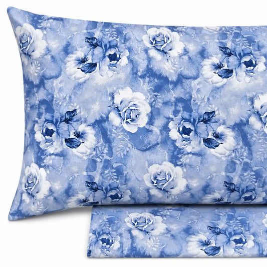 Completo lenzuola in Puro Cotone Matrimoniale - M179 (Azzurro)