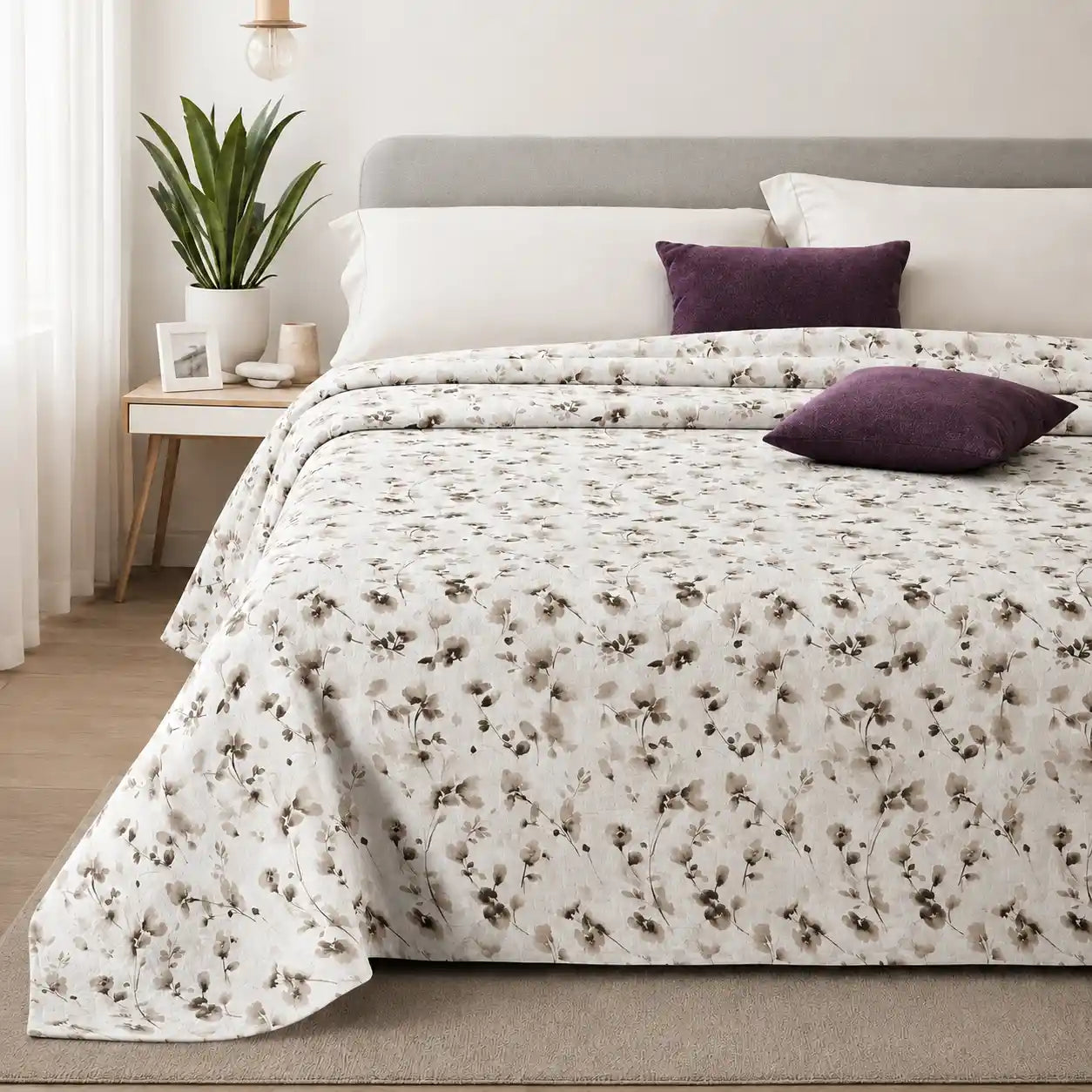 Copriletto Estivo in Cotone Piquet, Matrimoniale - Amanda (Beige)
