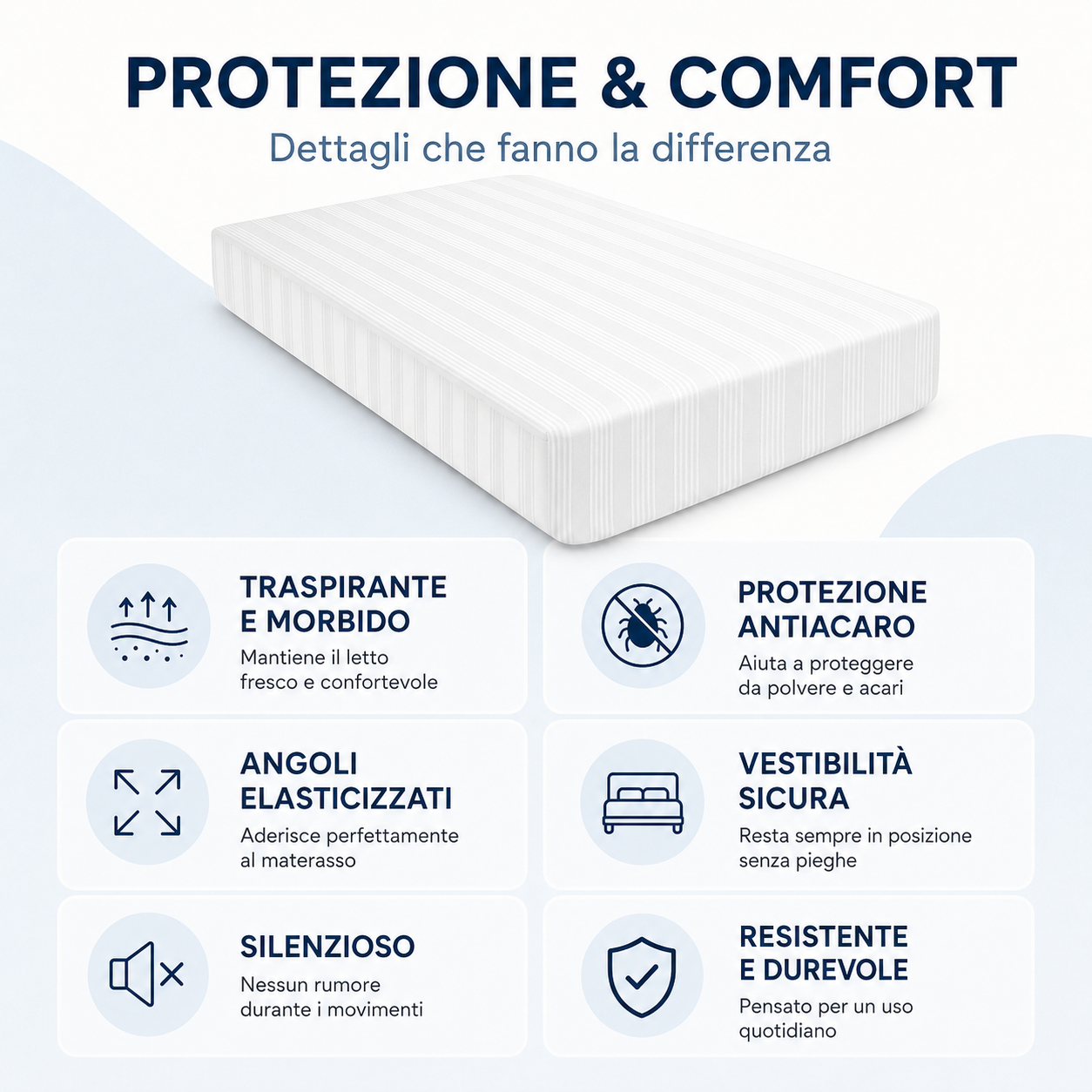 Coprimaterasso in Cotone Fasciato con Angoli Elasticizzati, Proteggi Materasso Antiacaro