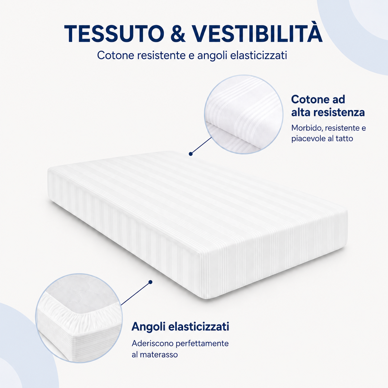 Coprimaterasso in Cotone Fasciato con Angoli Elasticizzati, Proteggi Materasso Antiacaro