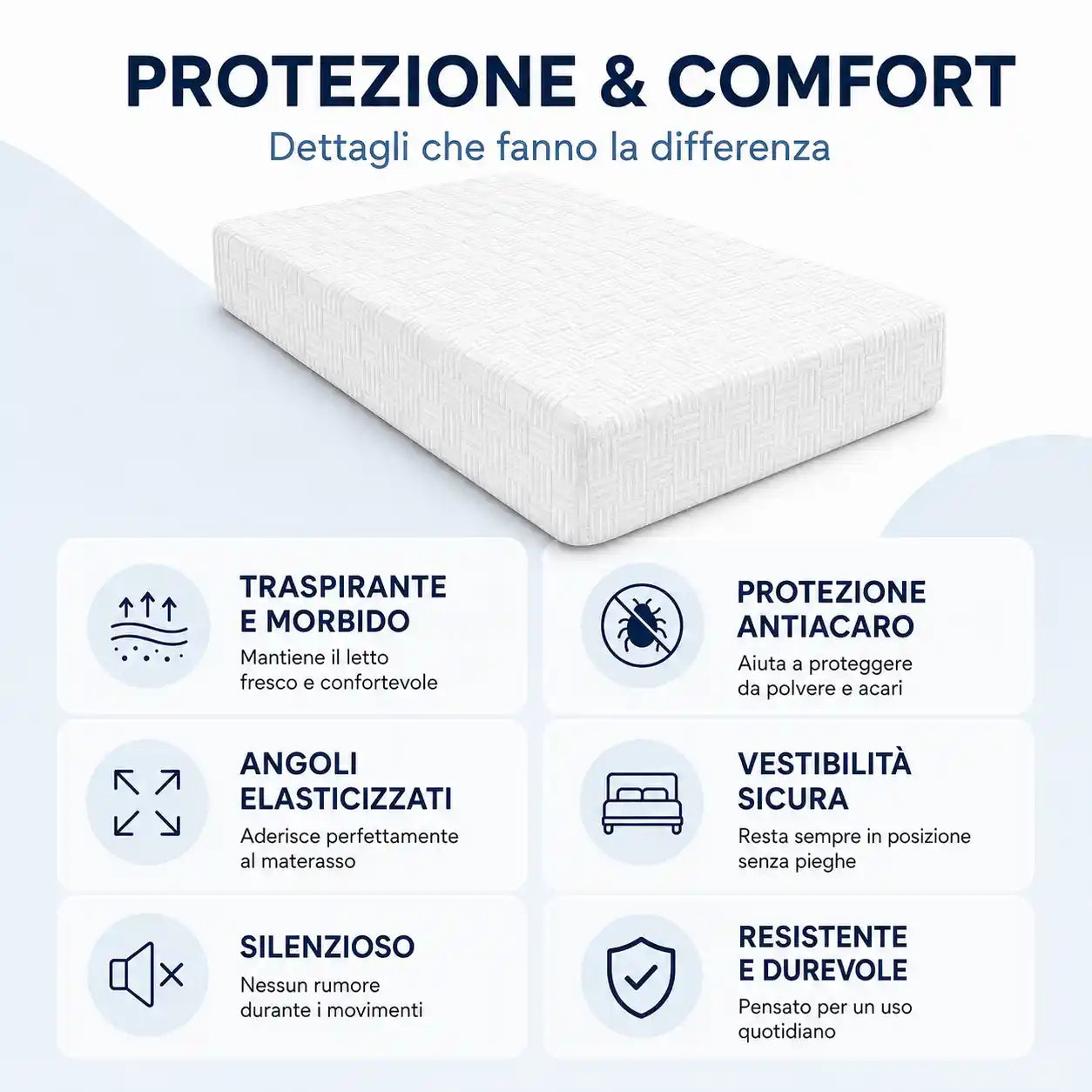 Coprimaterasso in Spugna Jersey con Angoli Elasticizzati, 100% Cotone