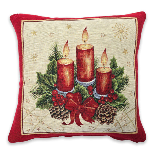 Cuscino arredo natalizia in tessuto Gobelin - Candela