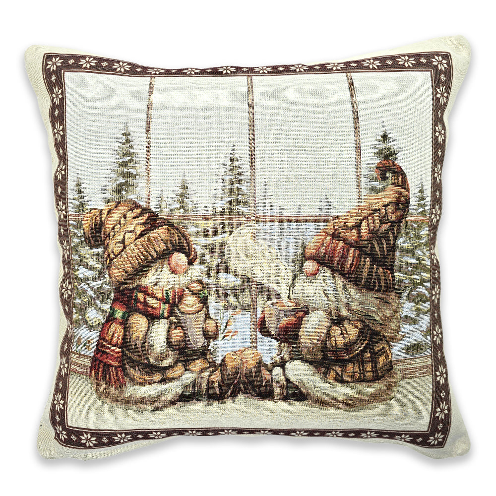 Cuscino arredo natalizia in tessuto Gobelin - Gnomo (Marrone)