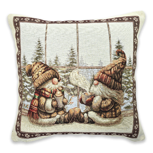 Cuscino arredo natalizia in tessuto Gobelin - Gnomo (Marrone)