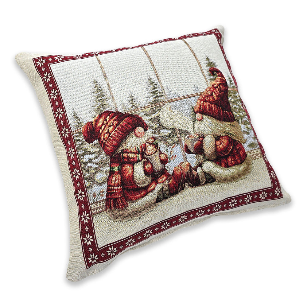 Cuscino arredo natalizia in tessuto Gobelin - Gnomo (Rosso)