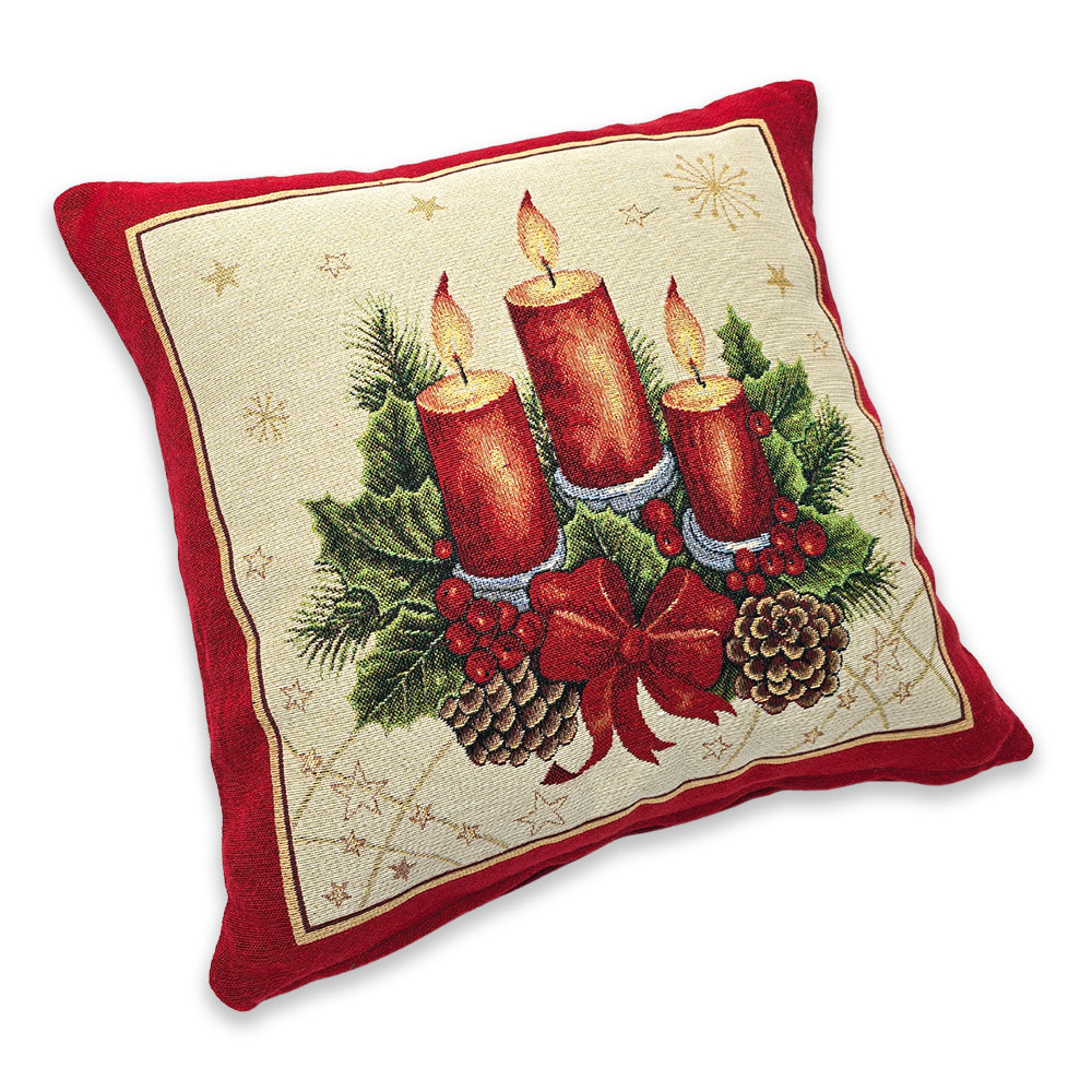 Cuscino arredo natalizia in tessuto Gobelin - Candela