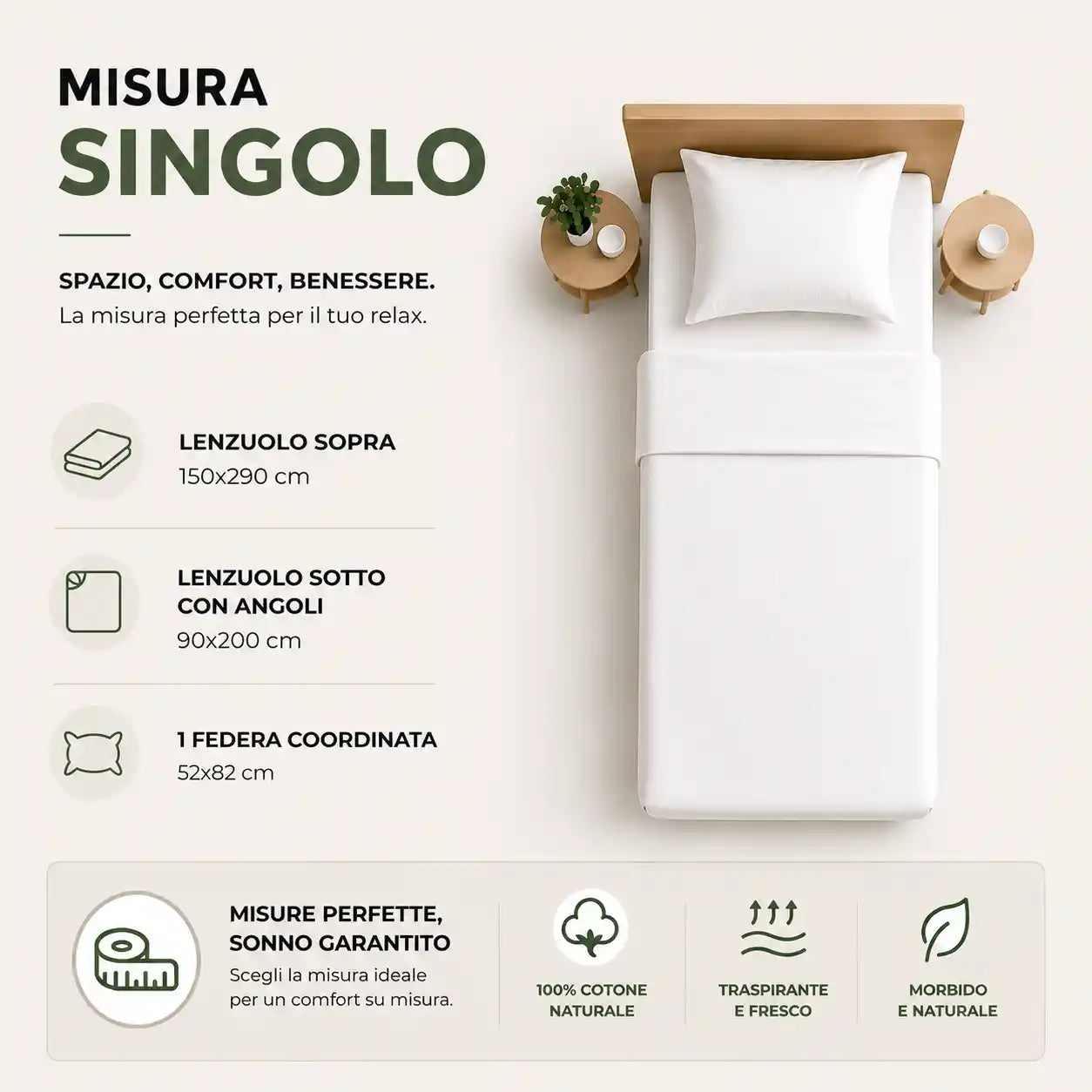Completo lenzuola in Puro Cotone Singolo  - M173 (Ottanio)