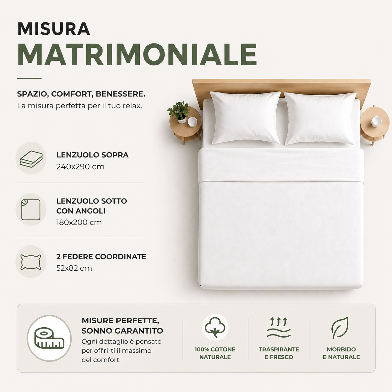 Completo Lenzuola in Puro Cotone Matrimoniale M160 (Rosa)