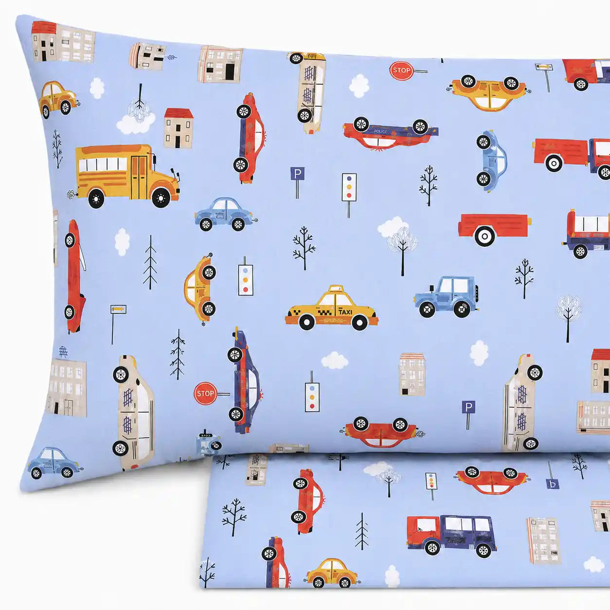 Completo lenzuola per Bambini in Puro Cotone, Singolo - Macchinine
