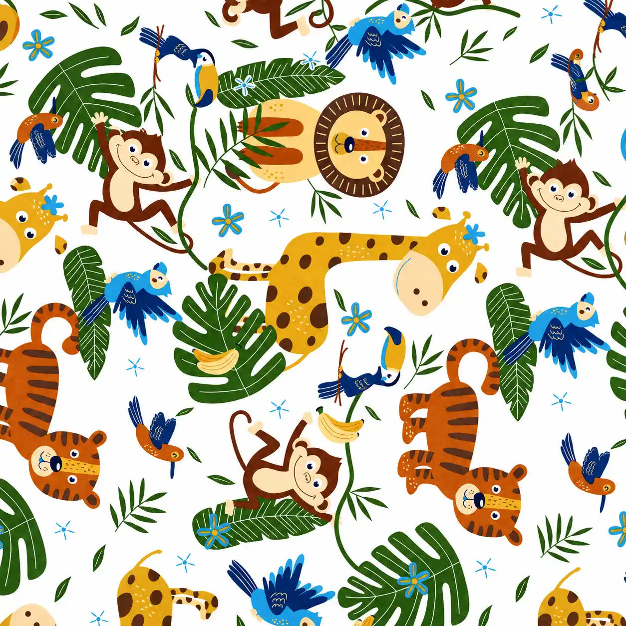 Completo lenzuola per Bambini in Puro Cotone, Singolo - Safari