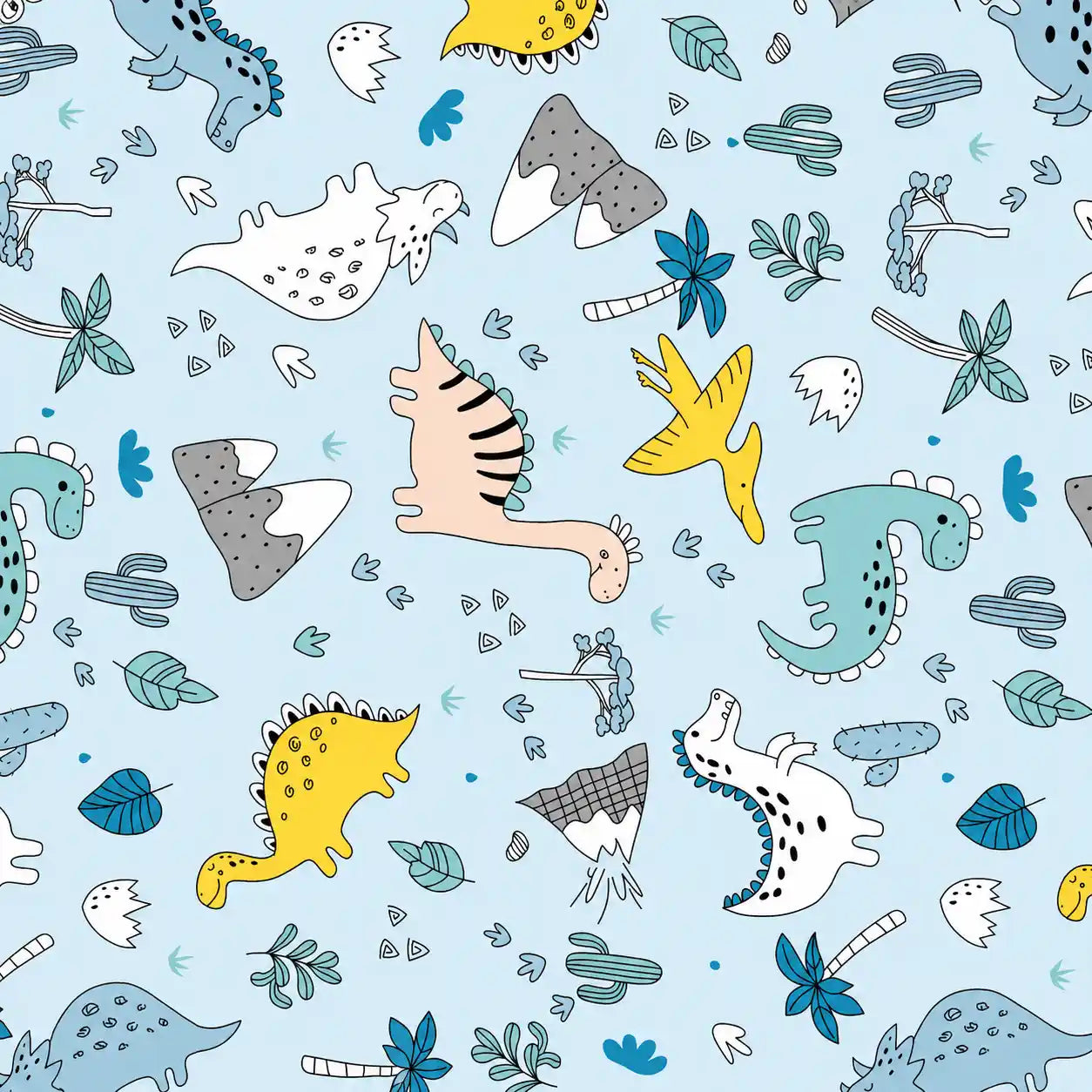 Completo lenzuola per Bambini in Puro Cotone, Singolo - Dinosauri
