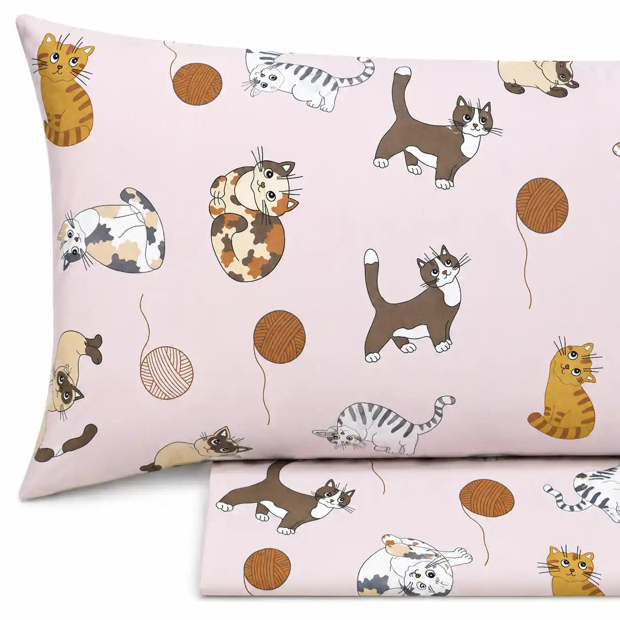 Completo lenzuola per Bambini in Puro Cotone, Singolo - Gattini