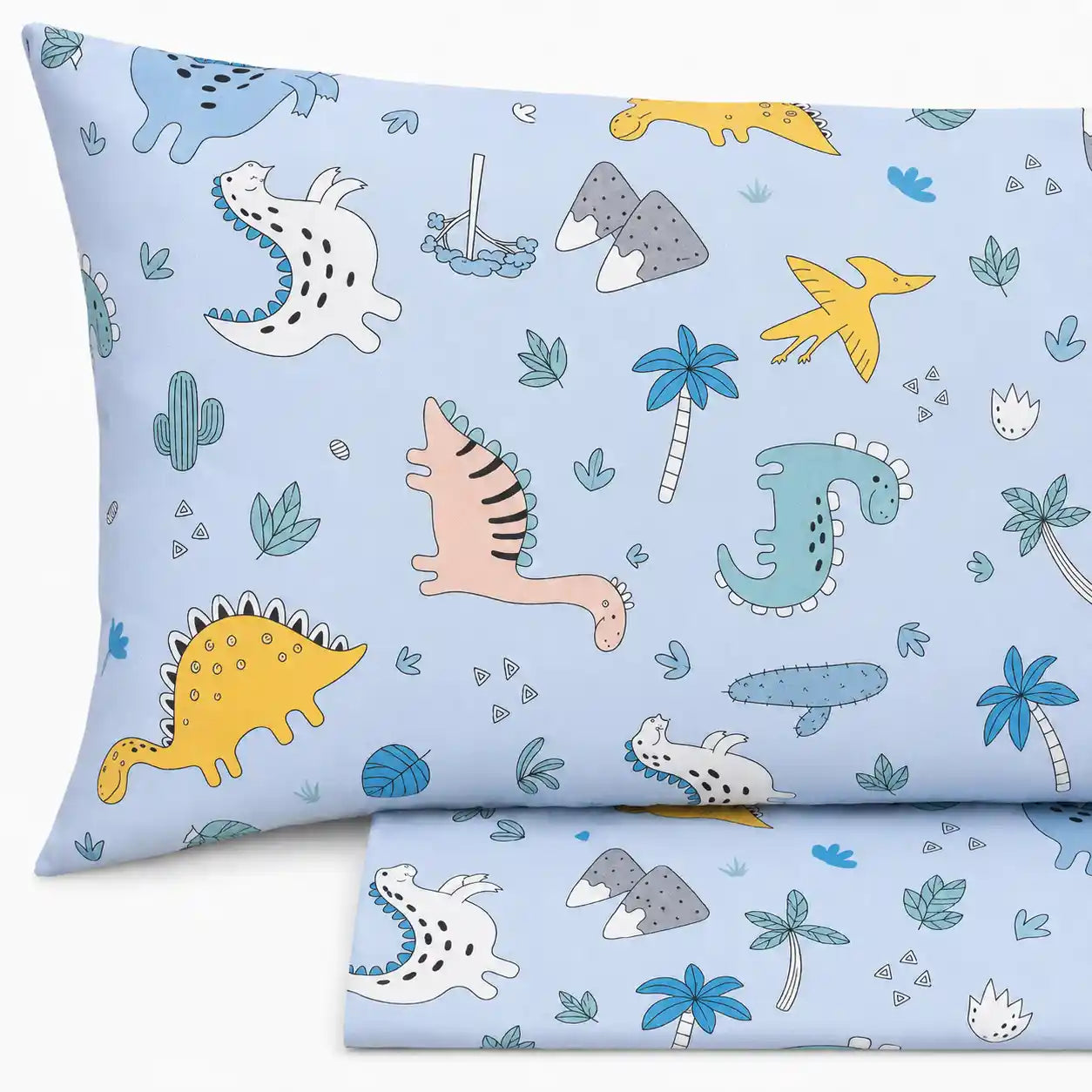 Completo lenzuola per Bambini in Puro Cotone, Singolo - Dinosauri