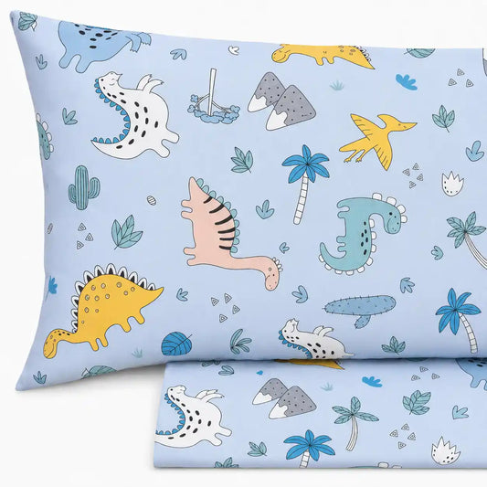 Completo lenzuola per Bambini in Puro Cotone, Singolo - Dinosauri