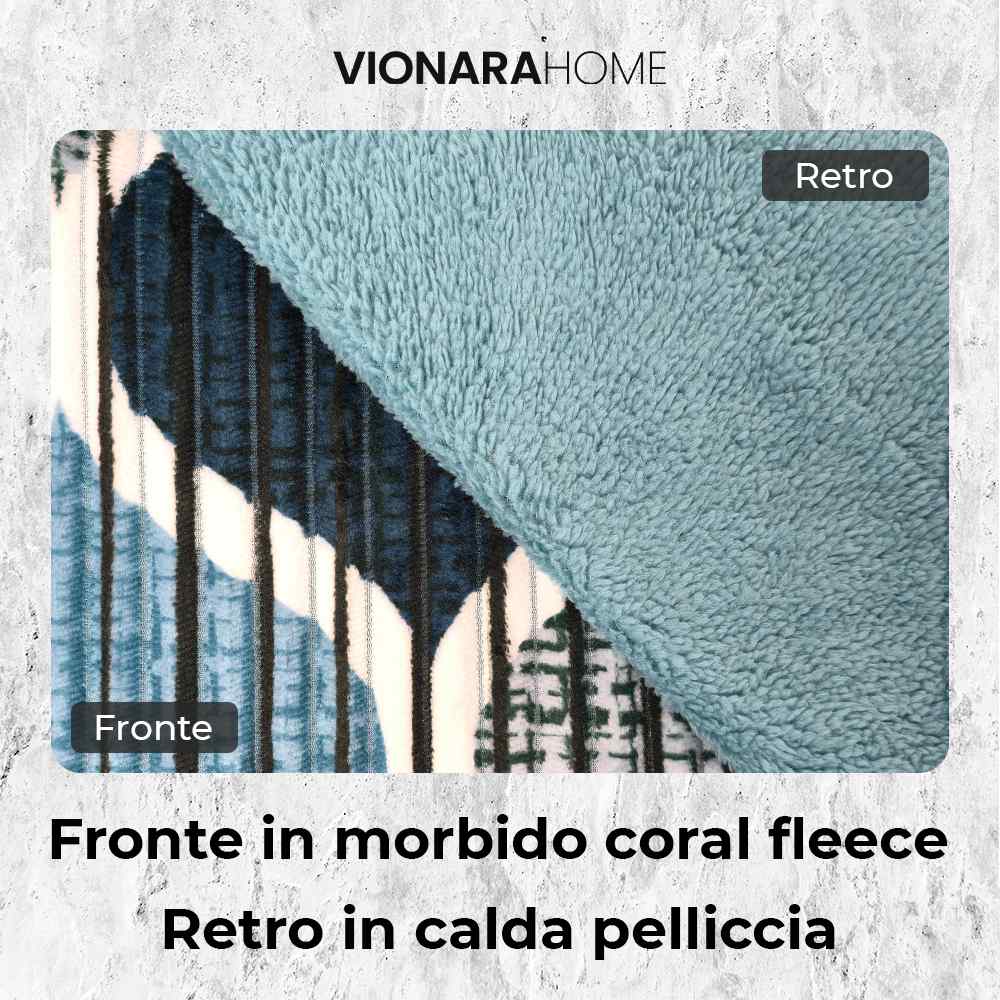 Plaid in morbido coral fleece con retro in pelliccia, 200x210cm - PL104