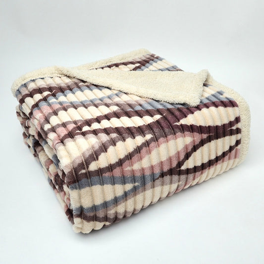 Plaid in morbido coral fleece con retro in pelliccia, 200x210cm - PL100