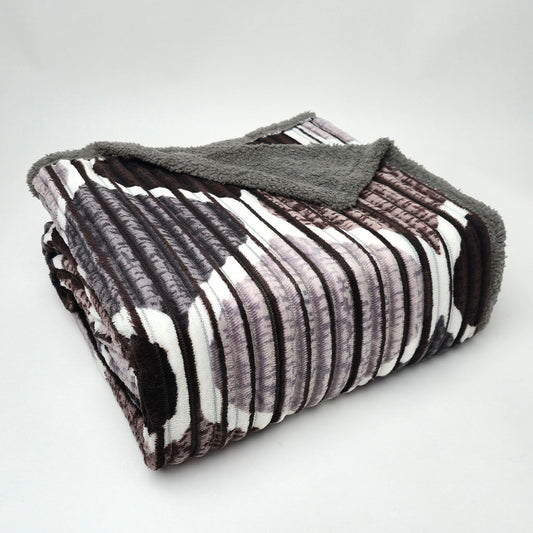 Plaid in morbido coral fleece con retro in pelliccia, 200x210cm - PL103