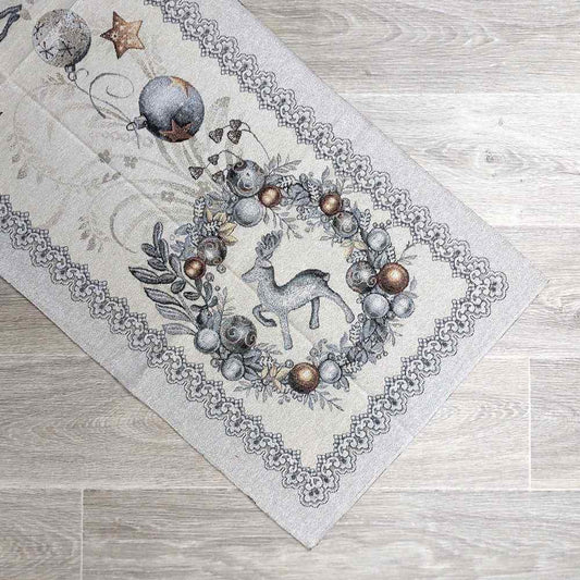 Runner natalizia in tessuto Gobelin 40 x 140 cm - Argento