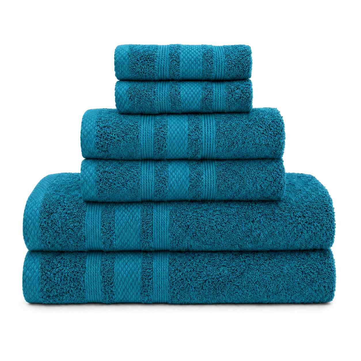 Set Asciugamani Bagno 6 Pezzi, 100% Puro Cotone, 2 Telo Doccia + 2 Asciugamani Viso + 2 Ospiti, Morbidi e Assorbenti, Spugna 600 gr, per Bagno, Hotel e Spa