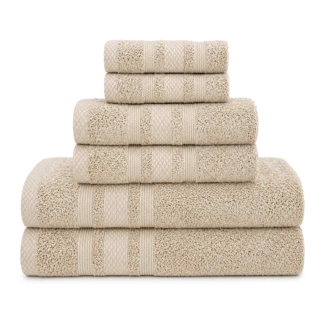 Set Asciugamani Bagno 6 Pezzi, 100% Puro Cotone, 2 Telo Doccia + 2 Asciugamani Viso + 2 Ospiti, Morbidi e Assorbenti, Spugna 600 gr, per Bagno, Hotel e Spa