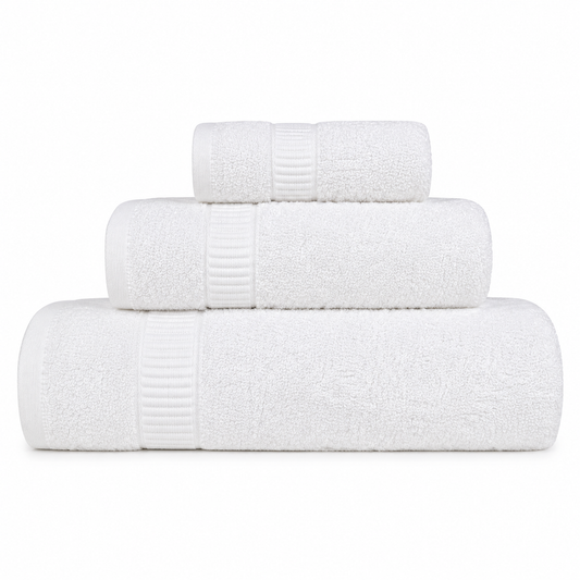 Set Asciugamani Bagno 3 Pezzi, 100% Puro Cotone, Telo Doccia + Asciugamani Viso + Ospiti, Morbidi e Assorbenti, Spugna 600 gr, per Bagno, Hotel e Spa (Bianco)