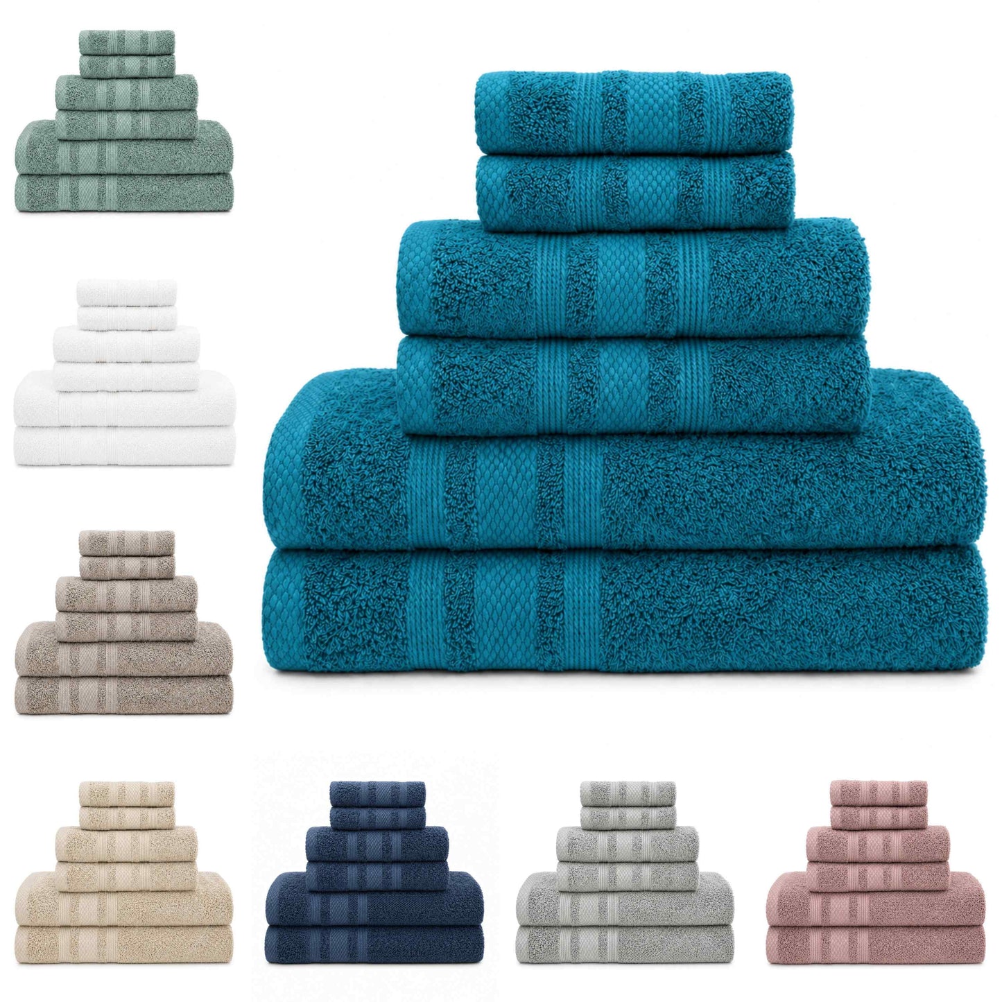 Set Asciugamani Bagno 6 Pezzi, 100% Puro Cotone, 2 Telo Doccia + 2 Asciugamani Viso + 2 Ospiti, Morbidi e Assorbenti, Spugna 600 gr, per Bagno, Hotel e Spa