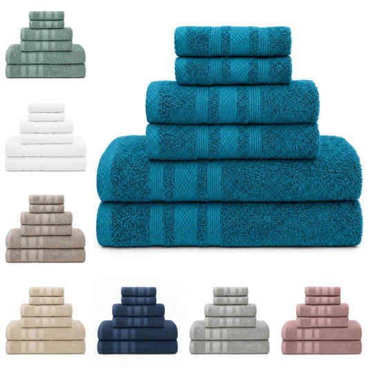 Set Asciugamani Bagno 6 Pezzi, 100% Puro Cotone, 2 Telo Doccia + 2 Asciugamani Viso + 2 Ospiti, Morbidi e Assorbenti, Spugna 600 gr, per Bagno, Hotel e Spa