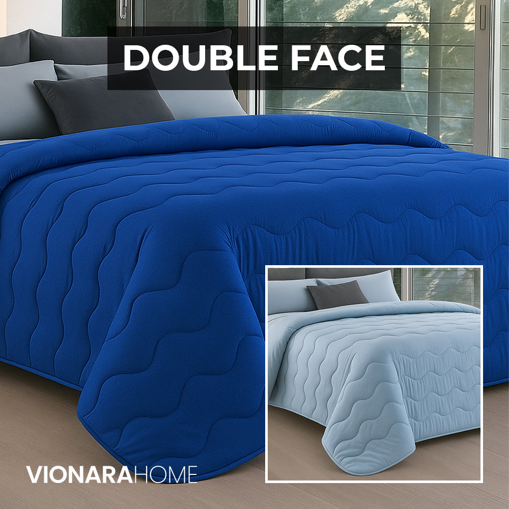 Trapunta Invernale Tinta Unita Double Face in Morbida Microfibra - Azzurro