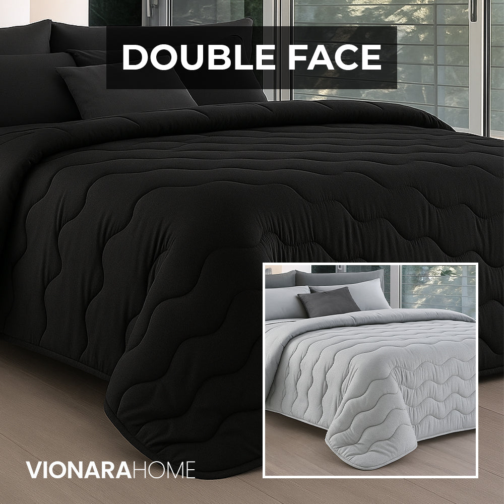 Trapunta Invernale Tinta Unita Double Face in Morbida Microfibra - Nero