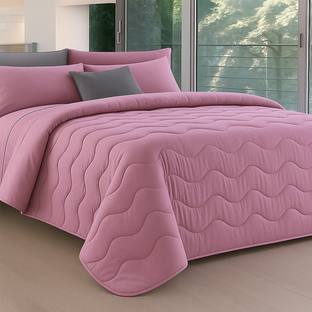 Trapunta Invernale Tinta Unita Double Face in Morbida Microfibra - Rosa