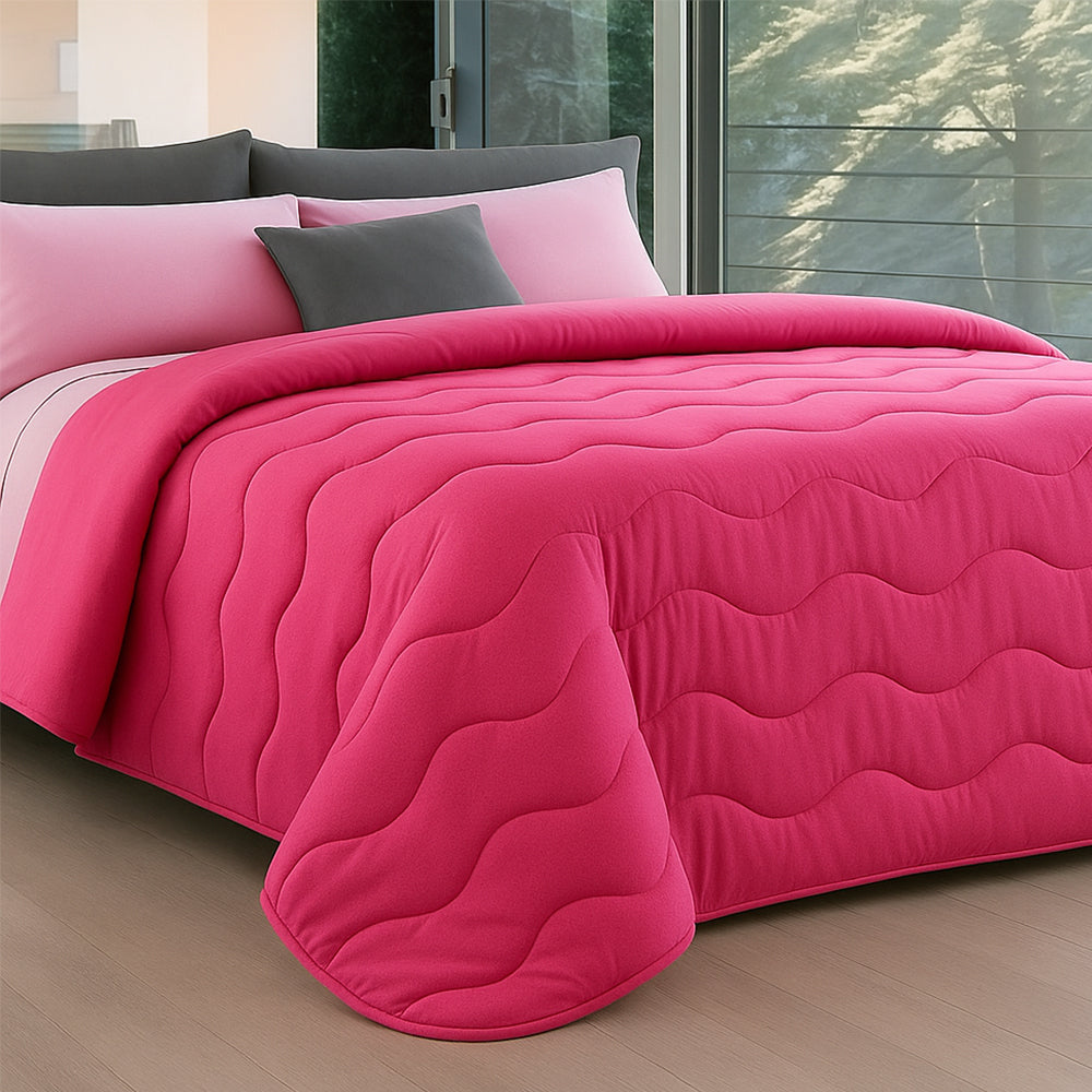 Trapunta Invernale Tinta Unita Double Face in Morbida Microfibra - Rosa