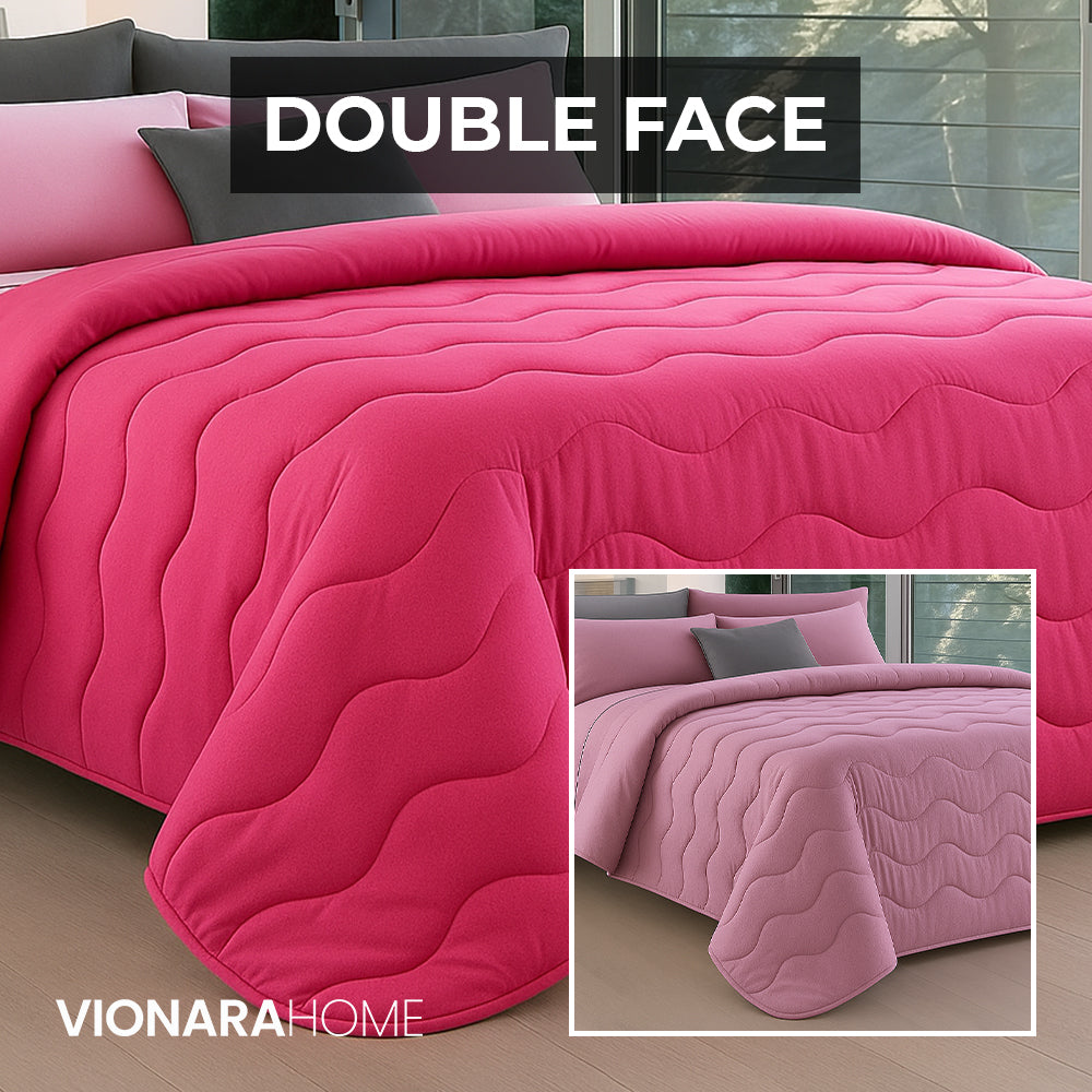 Trapunta Invernale Tinta Unita Double Face in Morbida Microfibra - Rosa